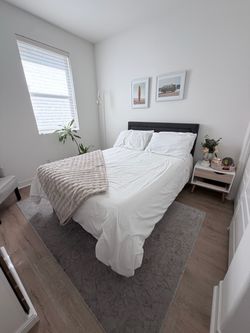 Linen bed frame, and mattress