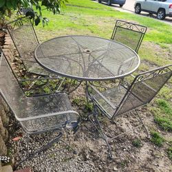 Iron Patio Set 5pc Table 48"and 4 Rocking Chairs 