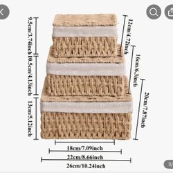 Brand New 3pcs Boho Wicker Storage Baskets with Lids & Liners