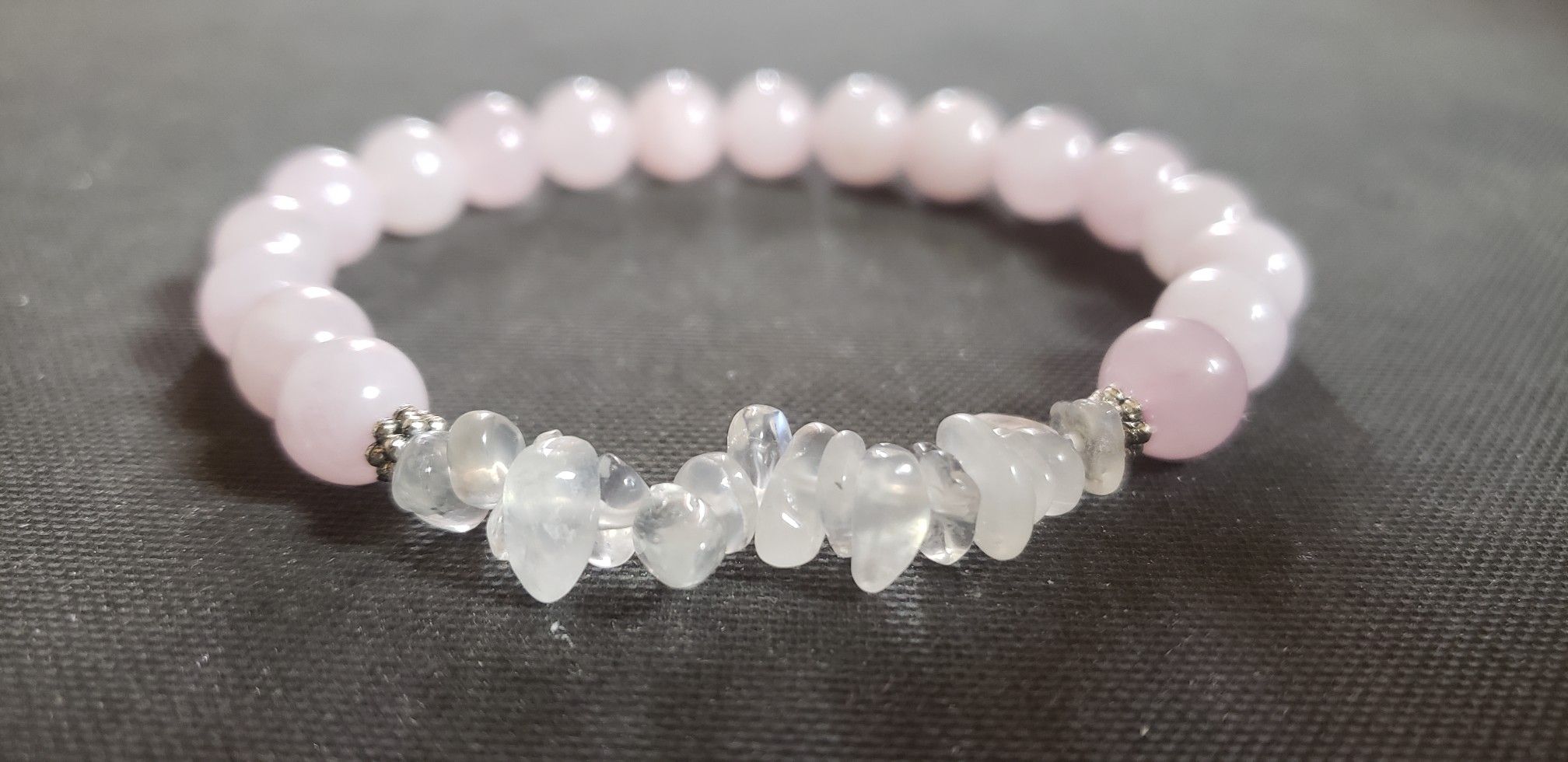 NATURAL Moonstone Rose Quartz Bracelet(healing,reduce stress,calm emotions,Success in Love & Business,Increase popularity, keep/attract love)