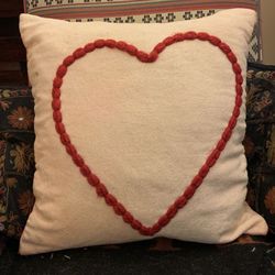 Pretty Cotton Woven Throw Pillow With Heart