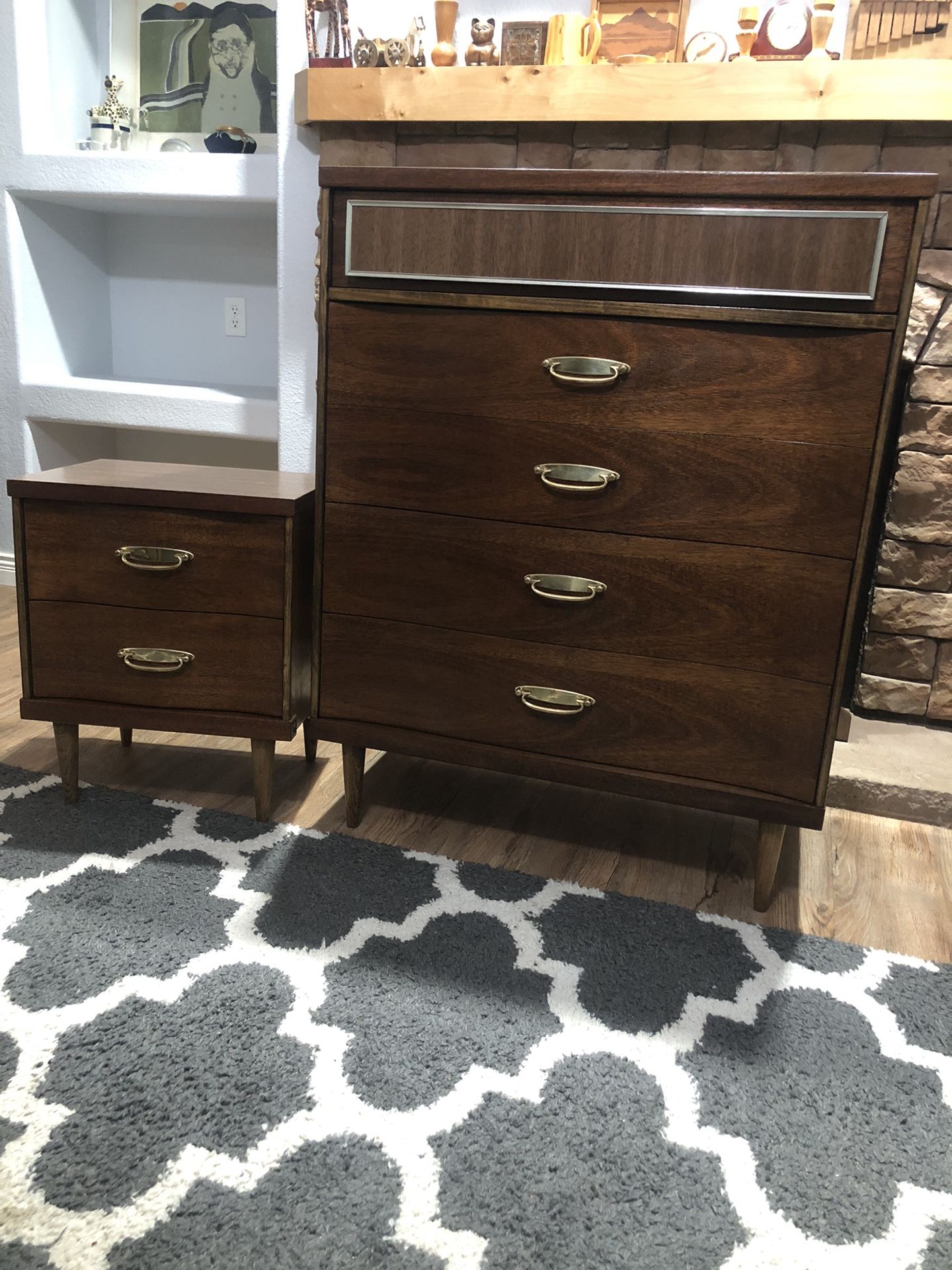 Funky & Unique Walnut MCM Tallboy & Matching Nightstand 