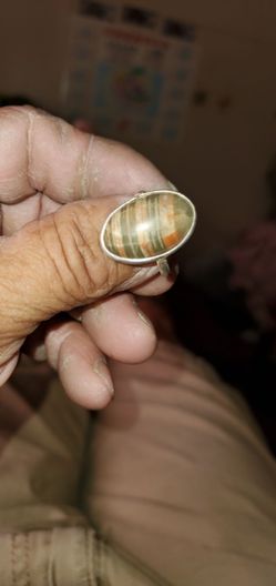 Vintage 80'S Silver 925 Oval Cabochon Agate Gemstone Size 8.5