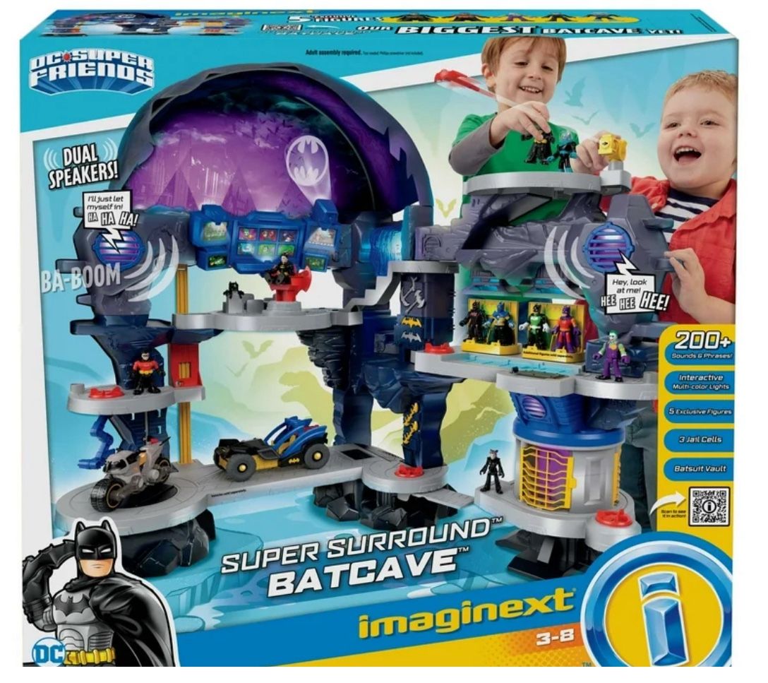 Fisher-Price Imaginext DC Super Friends Batman Toy Super Surround Batcave Playset, Lights Sounds & Phrases NEW