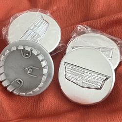 4x Cadillac (ATS CTS DTS SRX STS XLR XTS) 67mm Wheel Center Caps Silver Chrome