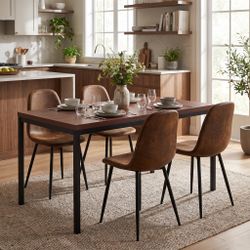 Homy Casa CAJON 150+CHARLTON 5-Piece Dining Set 59" Dark Brown Table and 4 Suede Dining Chairs Open Box