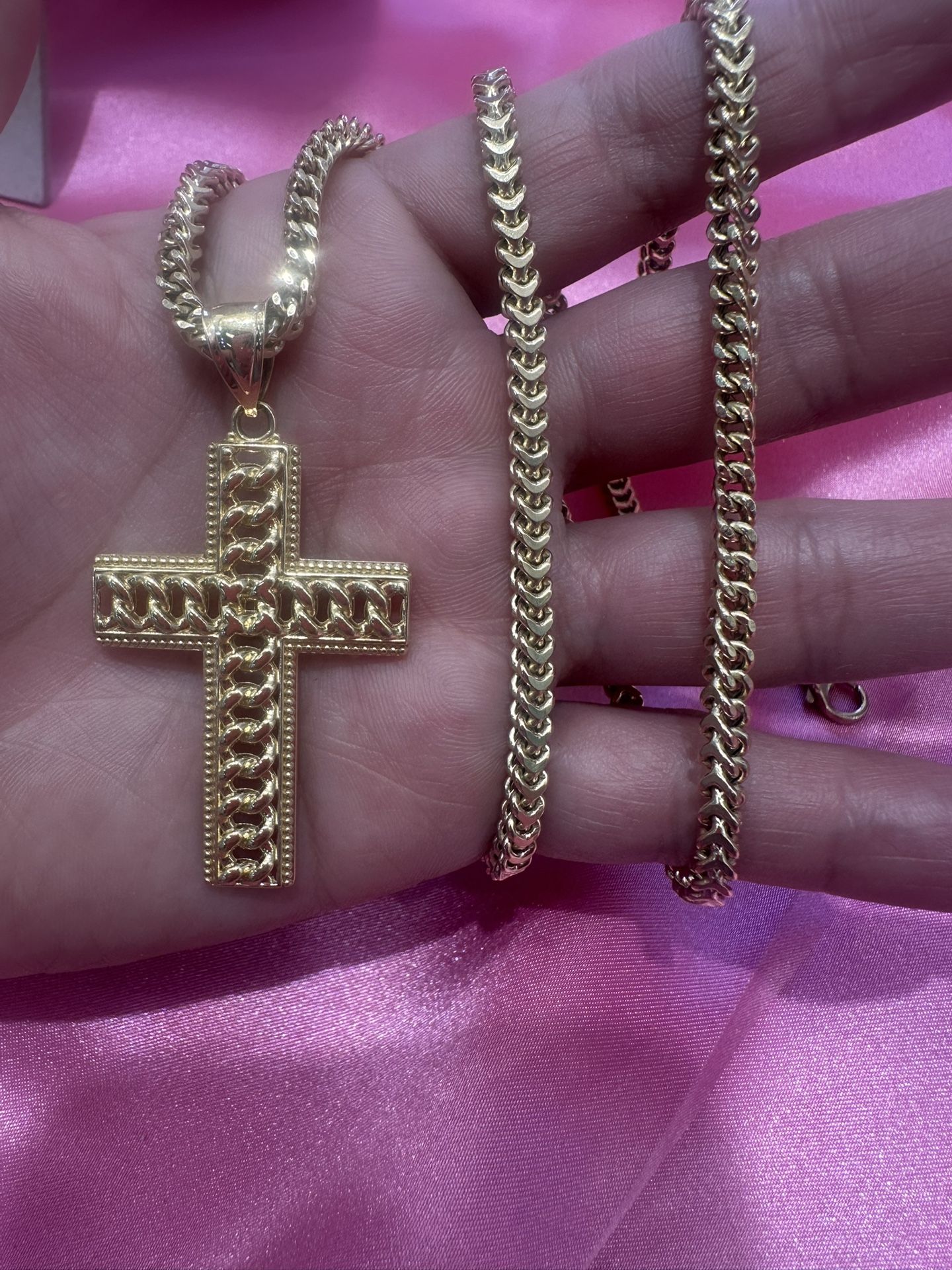 14k Gold Franco Chain W Cross