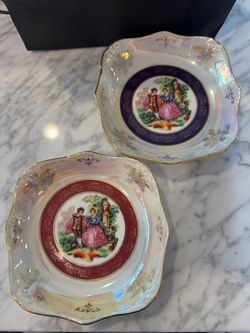 Vintage Iridescent Porcelain Decorative Plates Set of 2  (READ DESCRIPTION)
