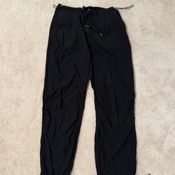 Black Lightweight Cargo Pants Drawstring Wide Leg Streetwear Unisex M