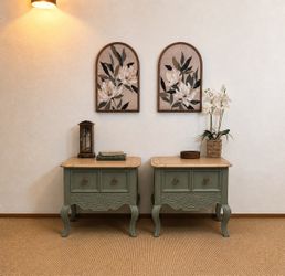 Vintage 1966 Lane Furniture Sage Green Accent Table set - Solid Wood