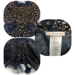 Pottery Barn Kids Black/Gold Leopard TuTu Halloween Costume 7-8 w/Tail Faux Fur
