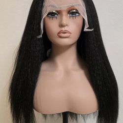 22" Straight Kinky/yaki Lace Front Wig Pre Plucked 180% Den Yaki 13x6 (Synthetic)