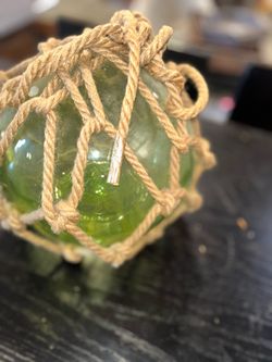 Green Glass Fishing Float with Rope Net