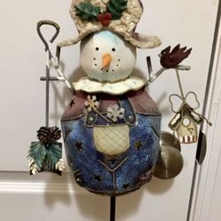Vintage Metal Snowman Candleholder Yard Stake w/ Some Rusty Character 