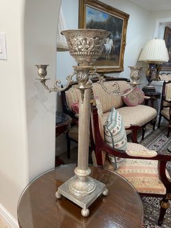 Beautiful Large Vintage Victorian Silver-Plated 4-Arm Candelabra & Center Bowl🌷