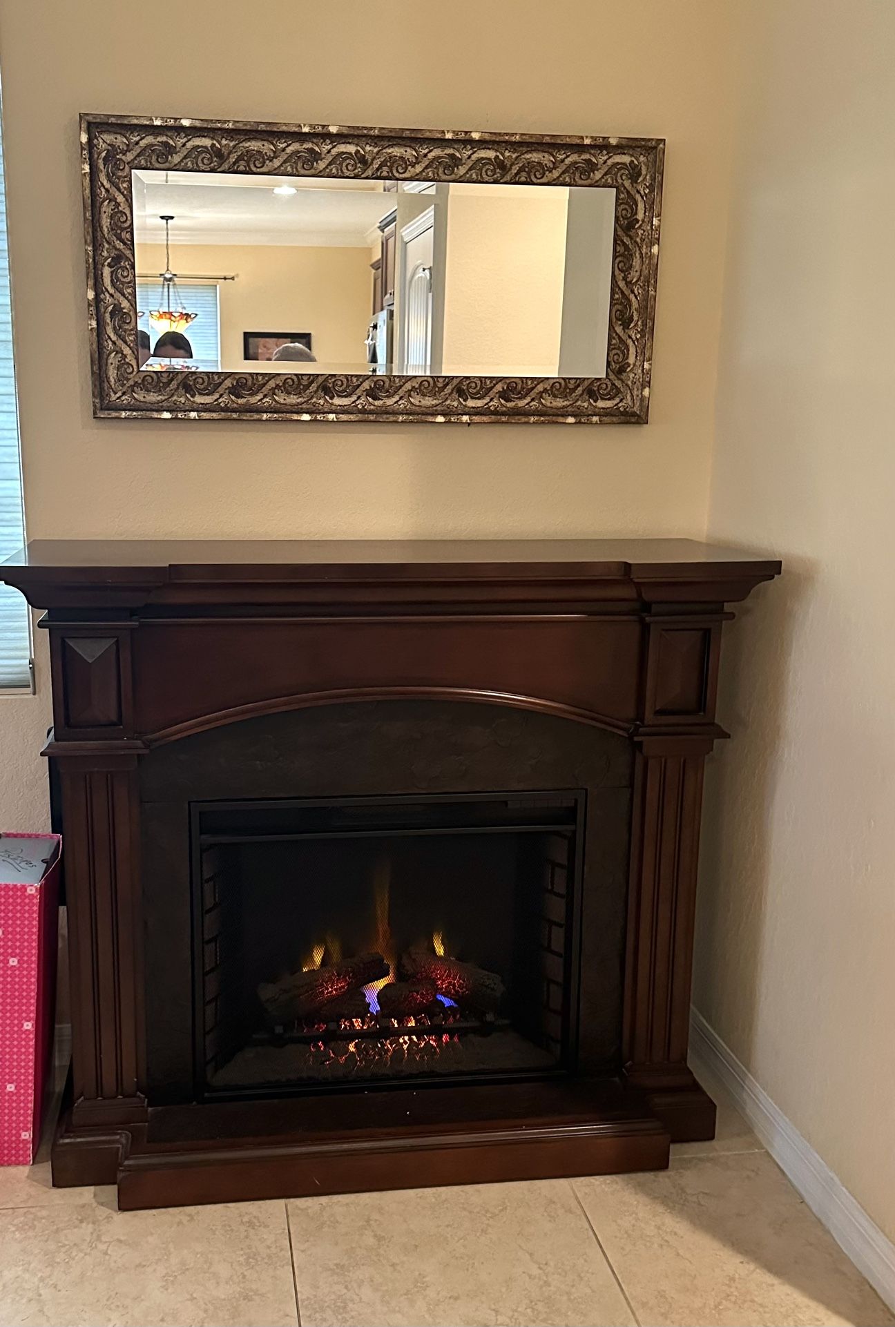 Dining Table, Hutch & Electric Fireplace 