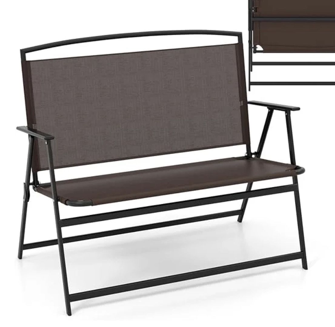 Sling Folding Patio Bench Black