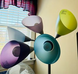 Floor lamp Gooseneck Medusa adjustable arms, silver multi-color shades