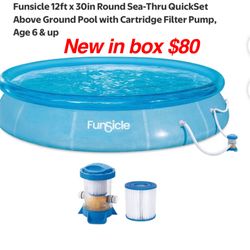 New in box Funsicle 12ft x 30in Round Sea-Thru QuickSet Above Ground Pool with Cartridge Filter Pump, Age 6 & up $80 firm cash only pick up East Palmd