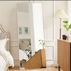 NEW IN BOX Rectangle Full Length 59"x16"Mirror With Stand, Floor Mirror With Aluminum Alloy Frame For Bedroom, Standing Full Body Mirror With Shatter-