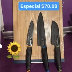 Tabla Para Picar De Bambú Y Set De 3 Cuchillos  $70.00 Especial Línea Vida Sana Princess House Ventas Finales 
