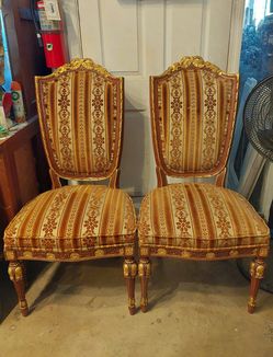 Two Side Chairs Gold Painted Accents 
