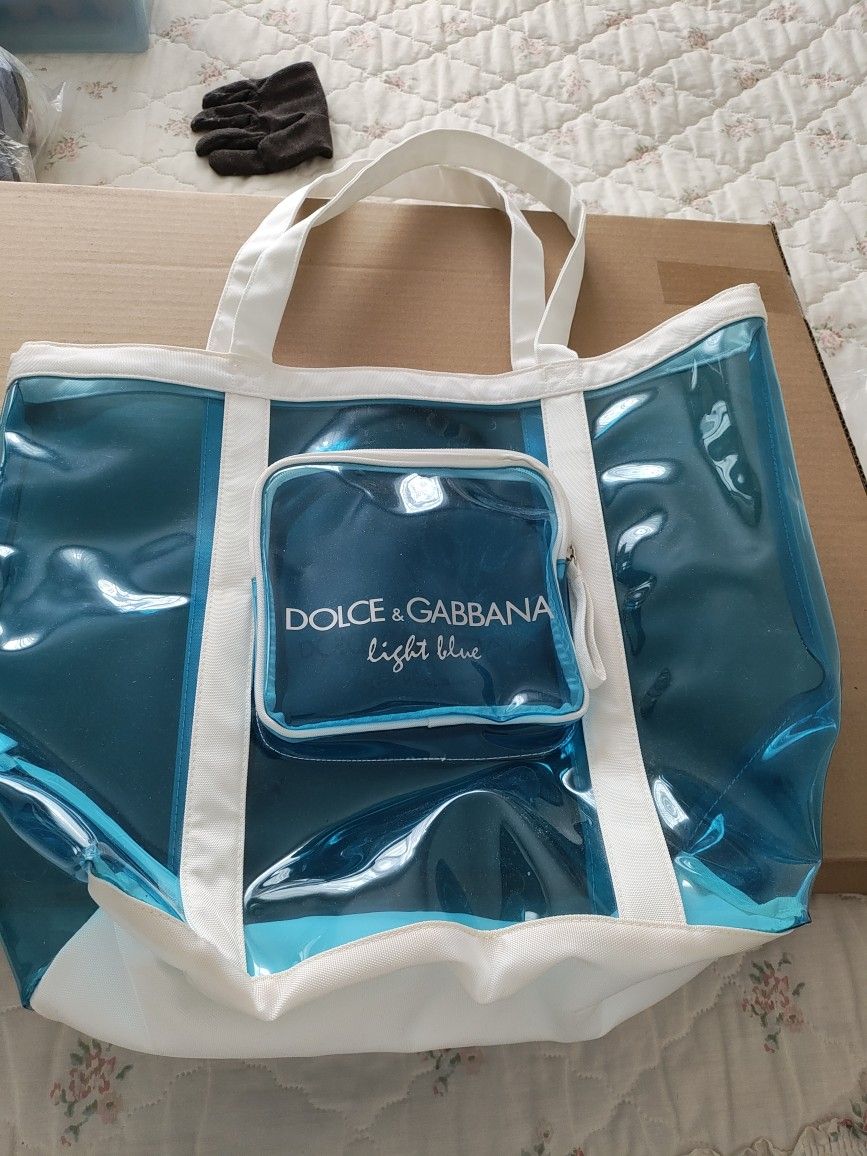 Very Large Clear Dolce Cabana Blue Tote. Great To Take To Games That Only Allow Clear Bags