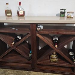 GORGEOUS Farmhouse Bar / Wine Rack - Solid Walnut Wood w Marble Top