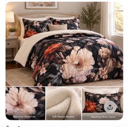 Floral Sherpa Comforter Set with Pillow Shams