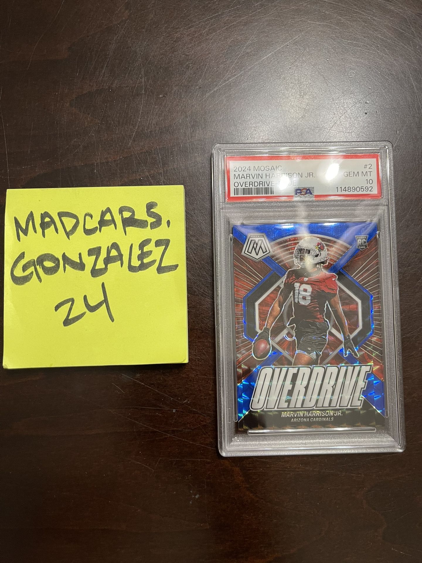 2024 Panini Mosaic Marvin Harrison Jr. Blue Overdrive /99 RC PSA 10 AZ Cardinals