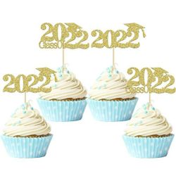 24Pcs Gold Glitter 2023 Graduation Cupcake Toppers Class of 2023 Cupcake Picks 2023 Graduation Party Cake Decorations for 2023 Graduation Theme Party 