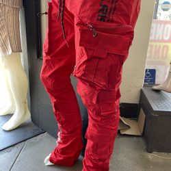 Red Stacked Jogger Pants Limited Sizes Store Pick Up
