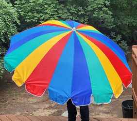 Multi-Colored Striped Beach Umbrella- used once!