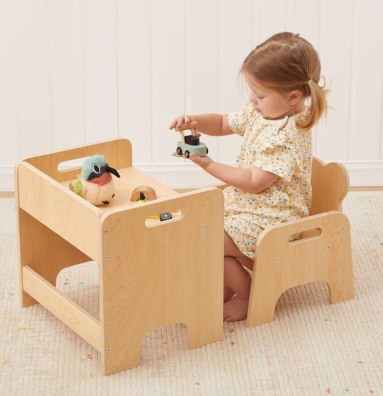 OOOK Montessori Weaning Table and Chair Set, Kids Activity Wooden Toddler Table and Chair, for Eating, Reading, Drawing, Play, Step Stool, Montessori