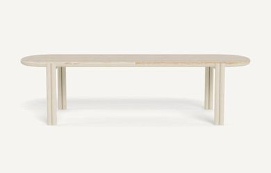 COVE ALUMINUM PILL DINING TABLE STONE TRAVERTINE NATURAL $2,550