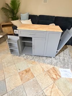 New Gray Kitchen Island Cart with Butcher Block Top