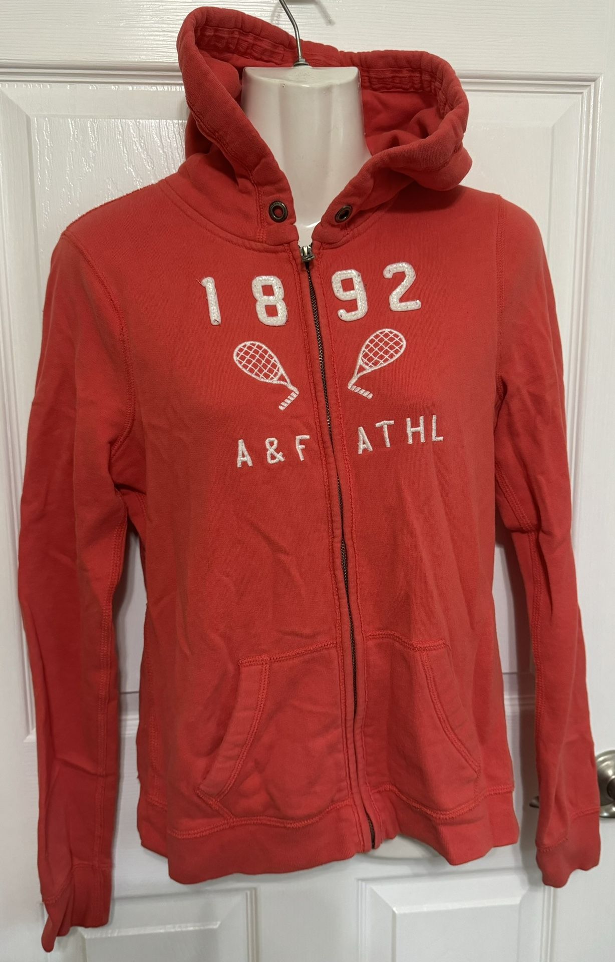 Abercrombie Women’s Sz M Sweater Orange Full Zip Hoodie Sweat 