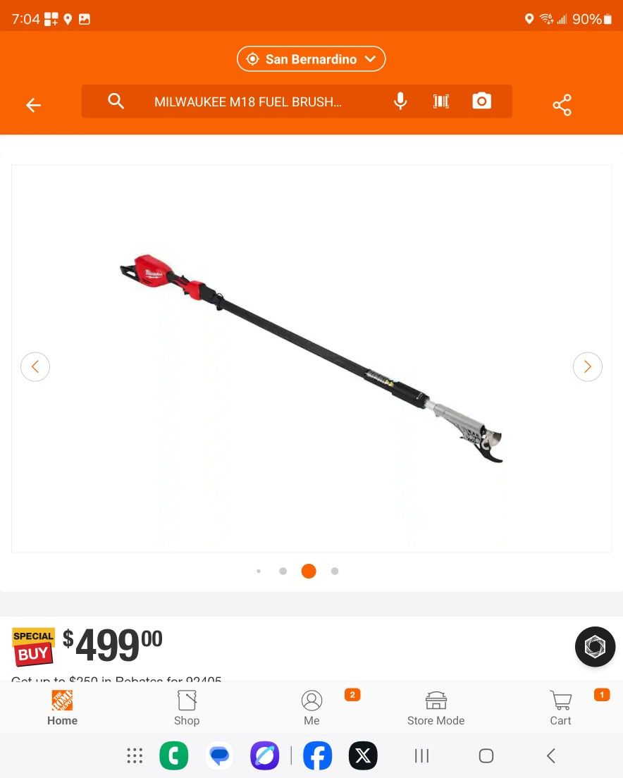 Milwaukee
3
M18 Brushless 18-Volt Lithium-lon Cordless Telescoping Pole Pruning Shears Saw (Tool-Only)