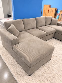 New Gray U-Shape Corduroy Sectional Sofa Couch $10 Down