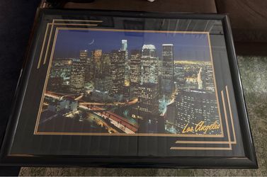 Oversized Framed Los Angeles Skyline Night View Art Print