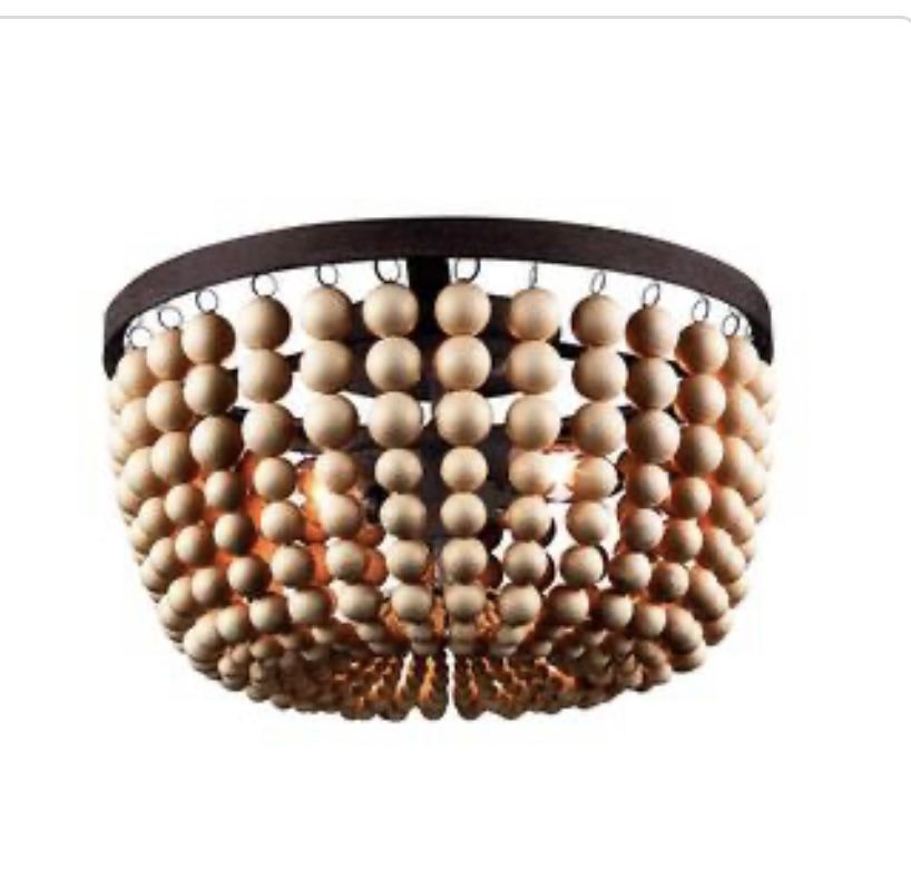 Monteaux Lighting 13 in. 2-Light Bronze with Faux Wood Bead Flush Mount Kitchen Ceiling Light Fixture