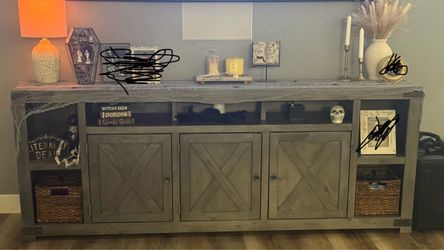 Aspen Home Urban Farmhouse 84” TV Console – Smoky Grey – Like New