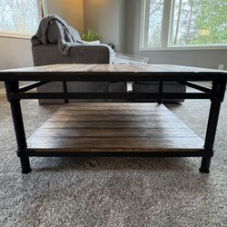 FLEXSTEEL Wood And Metal Planked Coffee And 2 Side Tables