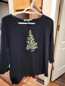 Karen Scott Woman 1X Black Christmas Tree Shirt