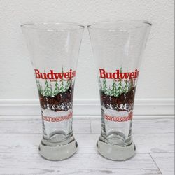 Budweiser Holiday Clydesdale Tall Beer Glasses 1989 Vintage - Set of 2