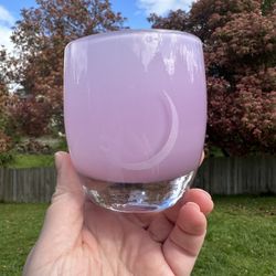 Glassybaby Sister Crescent Moon Etched Pink Candle Holder