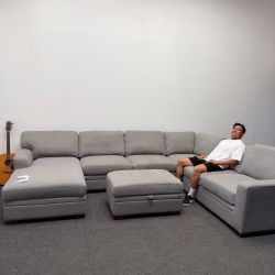 Thomasville Gray Sectional U Couch with Ottoman Storage - Can Deliver - Retails 2k