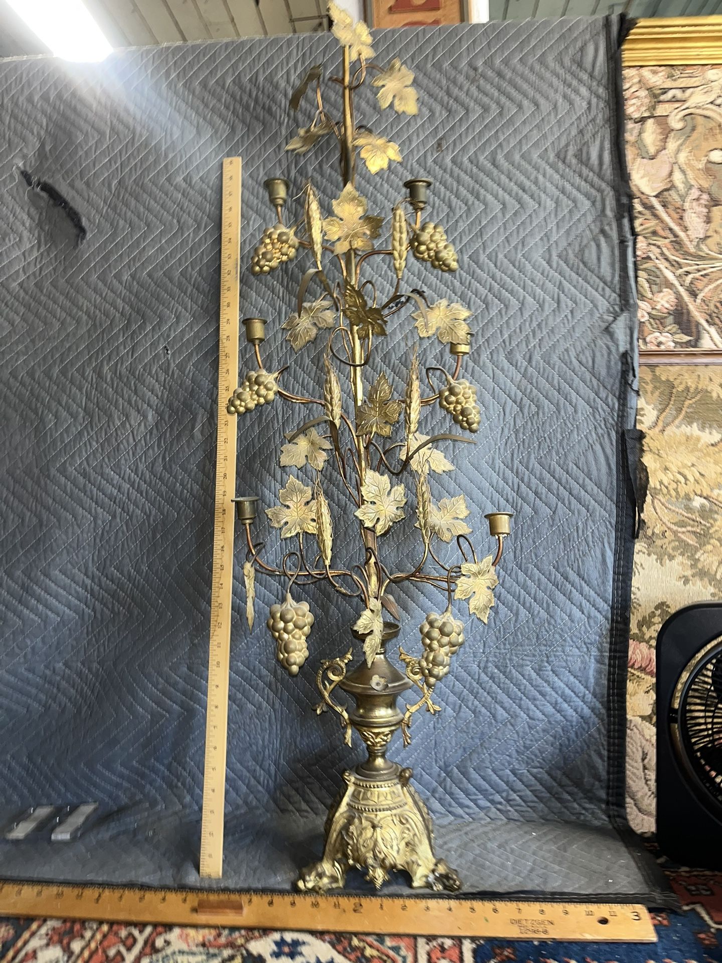 Antique Brass Candelabra Grape Motif