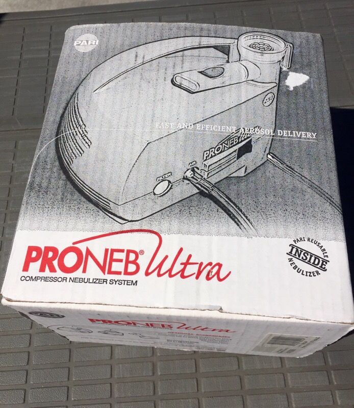 PRONEB ULTRA BOX KIT w/ Compressor, PARI & Reg nebulizers, masks, paper manual, VHS instructional video
