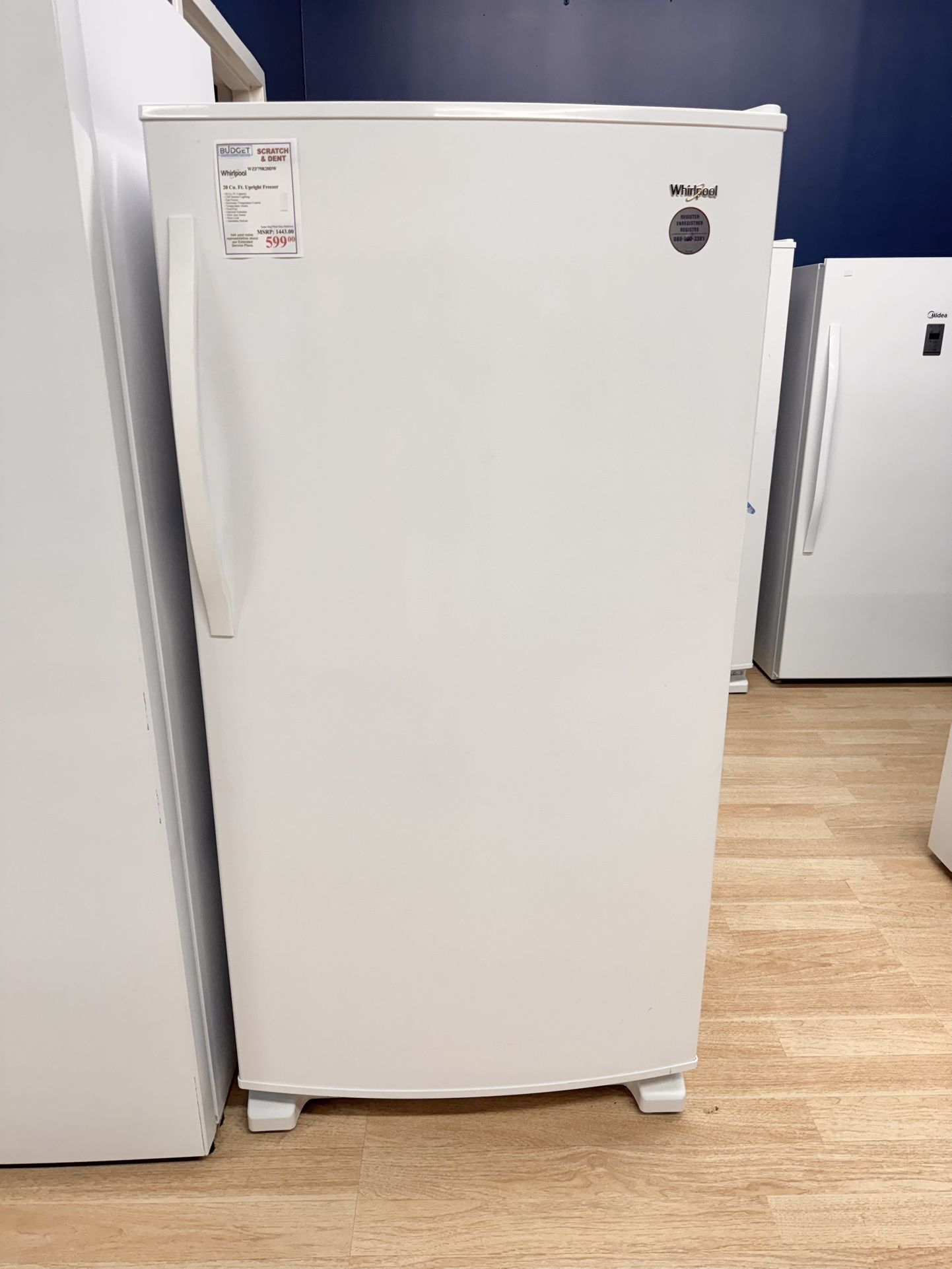 New Whirlpool - 19.6 Cu. Ft. Frost-Free Upright Freezer with Temperature Alarm - White Model: WZF79R20DW
